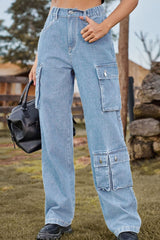 Loose Fit Long Jeans with Pockets - Flyclothing LLC