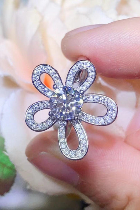 1 Carat Moissanite Flower-Shape Open Ring - Flyclothing LLC