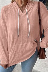 Textured Drawstring Kangaroo Pocket Hoodie - Flyclothing LLC