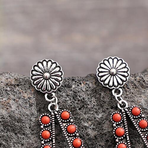 Alloy Beaded Teardrop Earrings - Trendsi