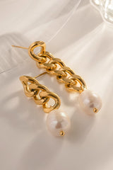 Stainless Steel Pearl Asymmetrical Earrings - Flyclothing LLC