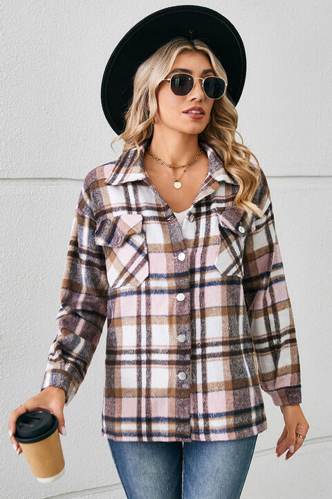 Collared Plaid Shacket - Flyclothing LLC