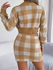 Plaid Round Neck Top and Skirt Sweater Set - Flyclothing LLC