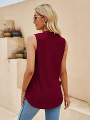 Eyelet Notched Tank - Trendsi