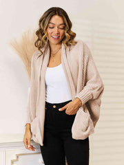 Open Front  Cardigan with Pockets - Trendsi