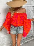 Printed Off-Shoulder Bell Sleeve Blouse - Flyclothing LLC