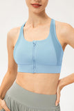 Zip-Up Round Neck Sports Bra - Flyclothing LLC