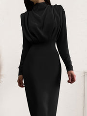 Ruched Turtleneck Long Sleeve Dress - Flyclothing LLC