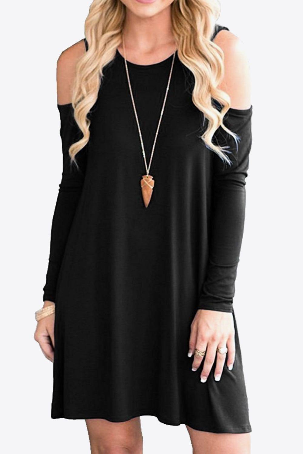 Cold Shoulder Long Sleeve Round Neck Dress Flyclothing LLC