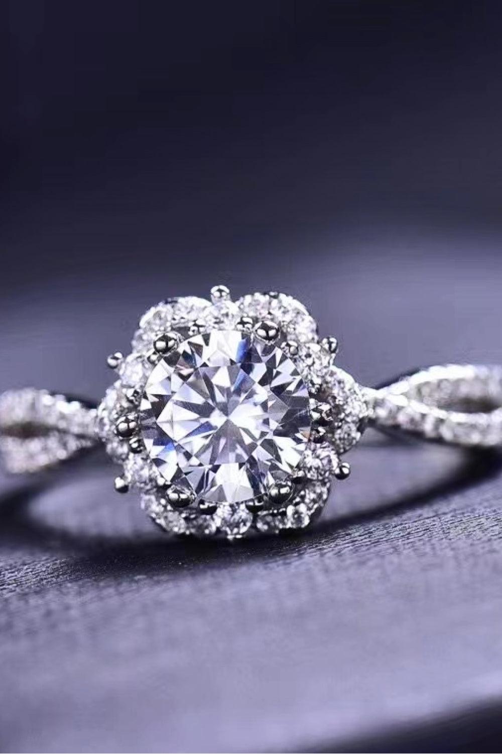 Platinum-Plated Six Prong 1 Carat Moissanite Ring - Flyclothing LLC