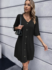 Button Down V-Neck Mini Dress - Flyclothing LLC