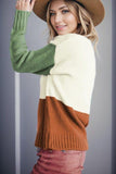 Color Block Round Neck Long Sleeve Sweater - Trendsi