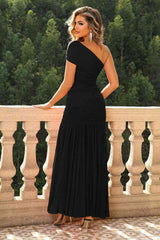 One-Shoulder Ruched Maxi Dress - Flyclothing LLC