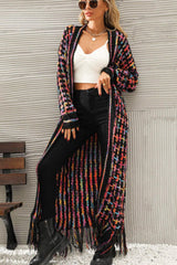 Multicolored Open Front Fringe Hem Cardigan - Flyclothing LLC