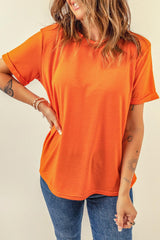 Round Neck Cuffed Short Sleeve Tee - Flyclothing LLC