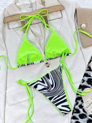 Zebra Print Halter Neck Bikini Set - Flyclothing LLC