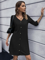 Button Down V-Neck Mini Dress - Flyclothing LLC