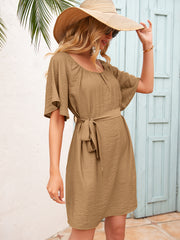 Tie Waist Flutter Sleeve Mini Dress - Flyclothing LLC