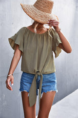 Flutter Sleeve Tie-Front Blouse - Flyclothing LLC