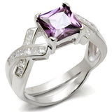 Alamode High-Polished 925 Sterling Silver Ring with AAA Grade CZ in Amethyst - Alamode