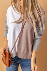 Color Block V-Neck Ribbed Trim Sweater - Trendsi