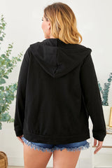 Plus Size Zip Up Hooded Jacket with Pocket - Flyclothing LLC