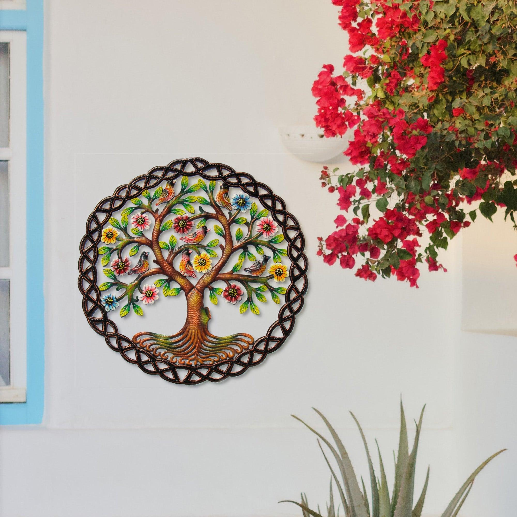 Rooted Tree of Life in Circle Haitian Metal Drum Wall Art - Haitian Artisans