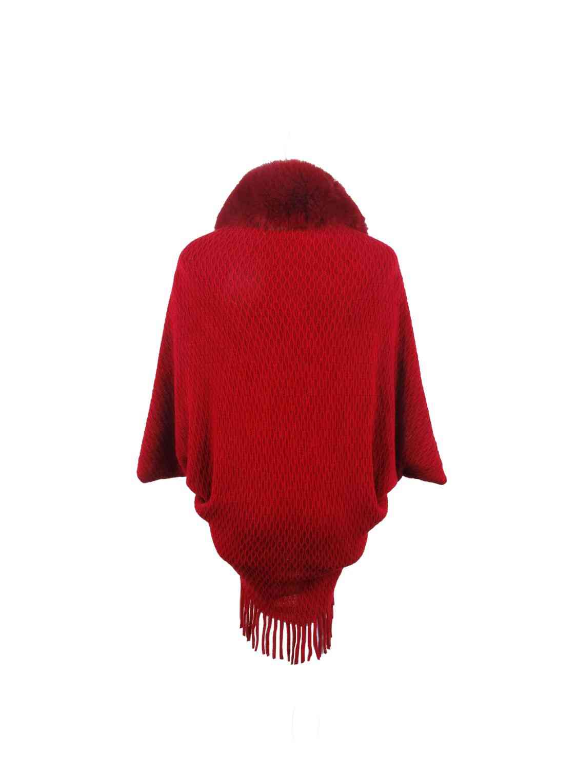 Open Front Fringe Hem Poncho - Flyclothing LLC