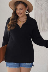 Plus Size Collared Neck Long Sleeve Sweater - Flyclothing LLC