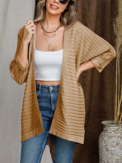 Striped Open Front Knit Cardigan - Flyclothing LLC