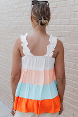 Color Block Ruffle Strap Tank - Flyclothing LLC