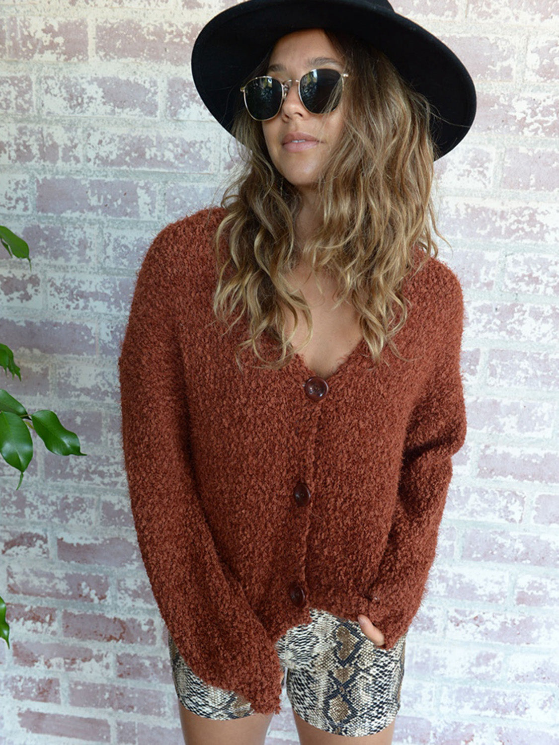 Cropped Button-Up Fuzzy Cardigan