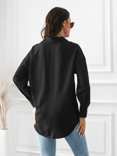 Contrast Button Up Long Sleeve Shirt - Flyclothing LLC