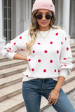 Polka Dot Round Neck Dropped Shoulder Sweater - Flyclothing LLC