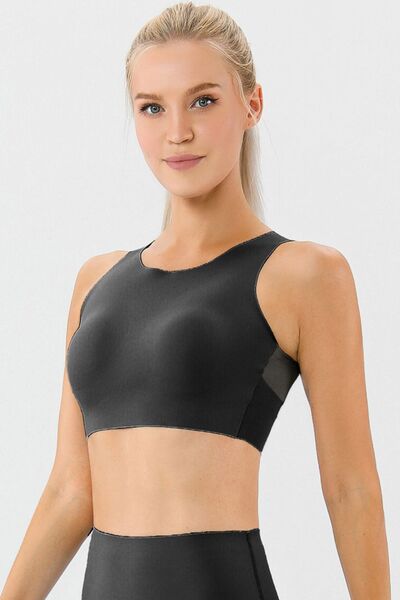 Round Neck Wide Strap Active Bra - Flyclothing LLC