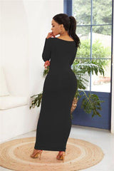 Round Neck Long Sleeve Maxi Wrap Dress - Flyclothing LLC