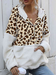 Leopard Half-Zip Dropped Shoulder Hoodie - Flyclothing LLC