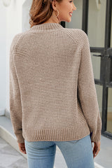 Waffle-Knit Round Neck Reglan Sleeve Sweater - Flyclothing LLC