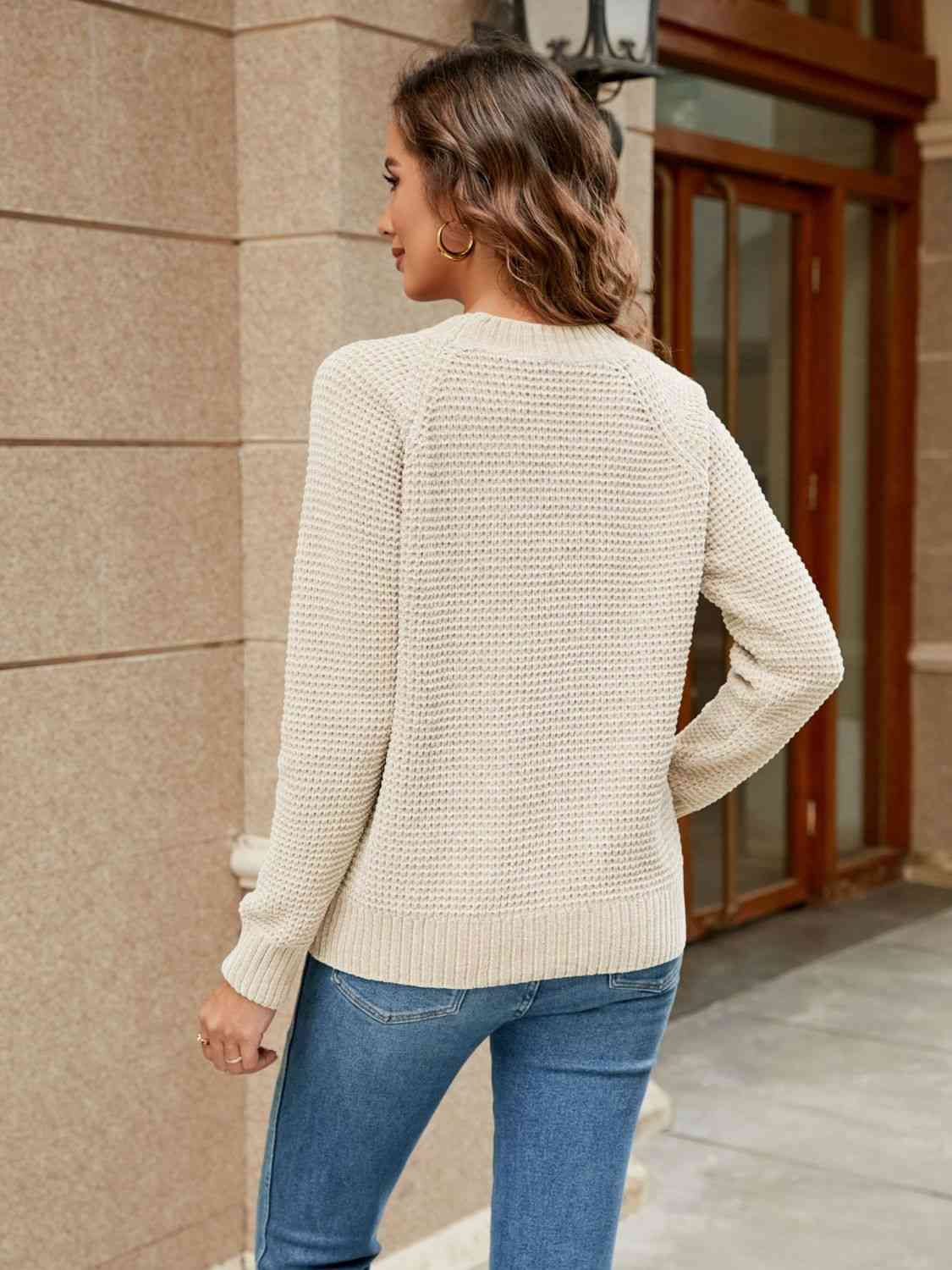 Round Neck Raglan Sleeve Sweater - Flyclothing LLC