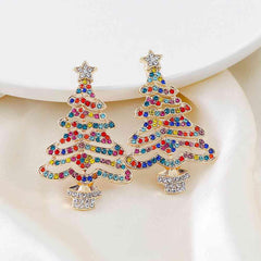 Rhinestone Alloy Christmas Tree Earrings - Trendsi