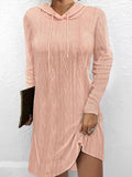 Textured Drawstring Long Sleeve Hooded Dress - Flyclothing LLC