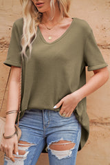 V-Neck Dropped Shoulder Tunic Top - Flyclothing LLC