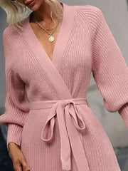 Open Front Lantern Sleeve Tied Cardigan - Flyclothing LLC