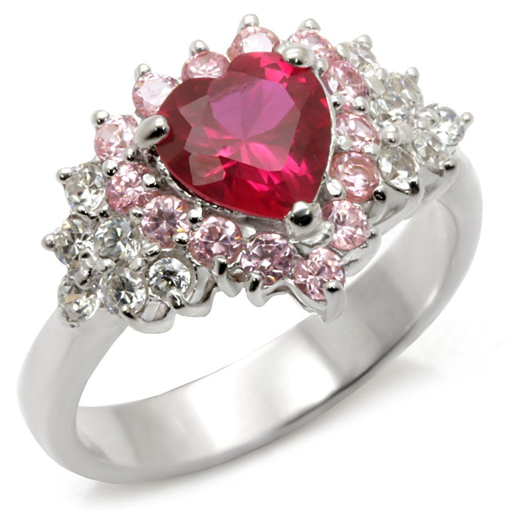 Alamode High-Polished 925 Sterling Silver Ring with Synthetic Garnet in Ruby - Alamode