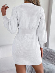 Buttoned Cable-Knit V-Neck Sweater Dress - Flyclothing LLC