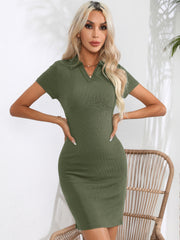 Johnny Collar Short Sleeve Bodycon Dress - Flyclothing LLC