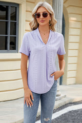 Eyelet Short Sleeve Blouse - Flyclothing LLC