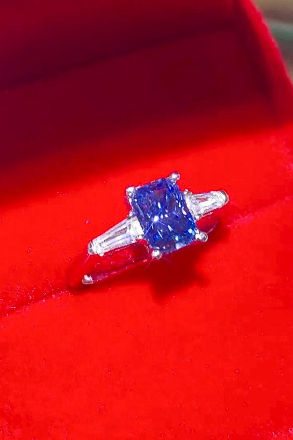 1 Carat Moissanite Platinum-Plated Rectangle Ring in Blue - Trendsi