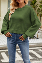 Round Neck Dropped Shoulder Sweater - Flyclothing LLC