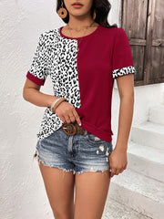 Leopard Round Neck Short Sleeve Tee - Flyclothing LLC